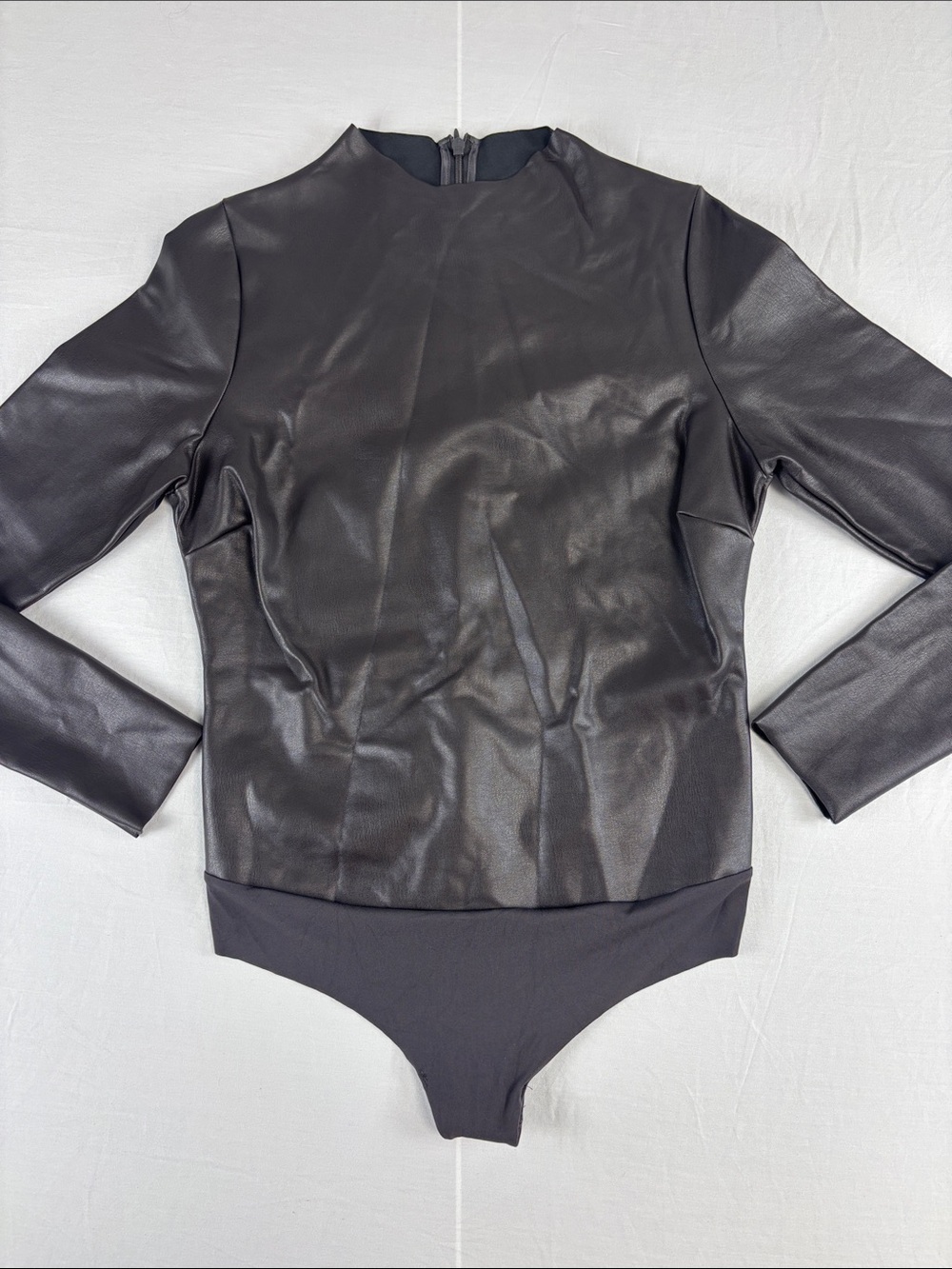 Skims Black Faux Leather Long Sleeve Bodysuit size XL